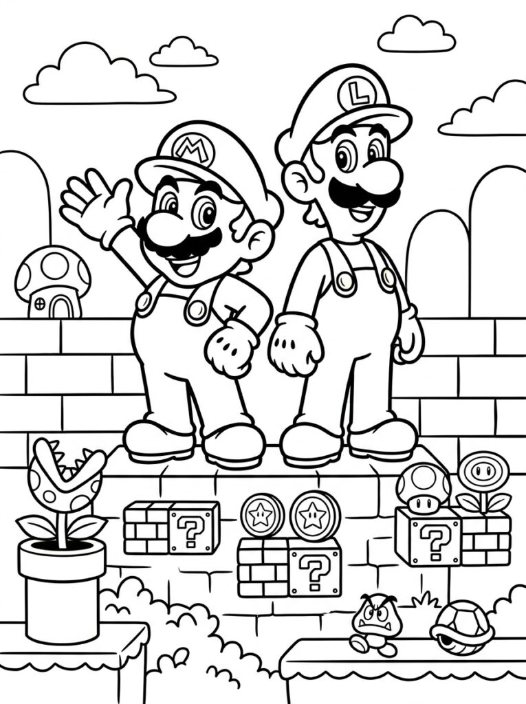Mario en Luigi Kleurplaten (Gratis PDF Printables) 32 - gratis kleurplaat om te printen