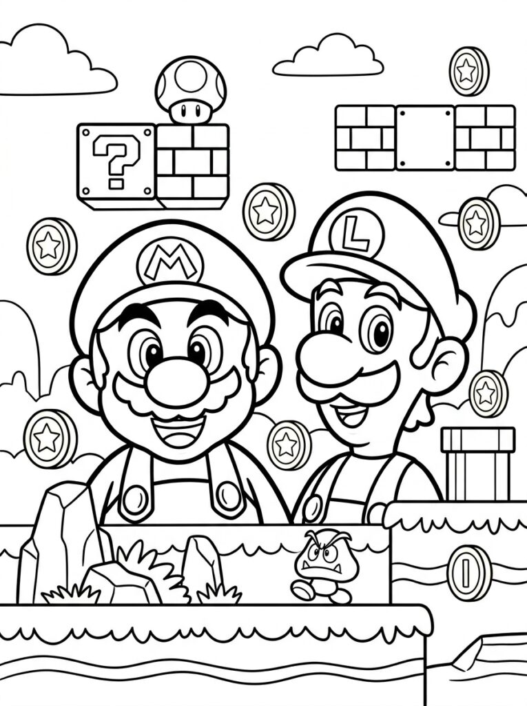 Mario en Luigi Kleurplaten (Gratis PDF Printables) 33 - gratis kleurplaat om te printen