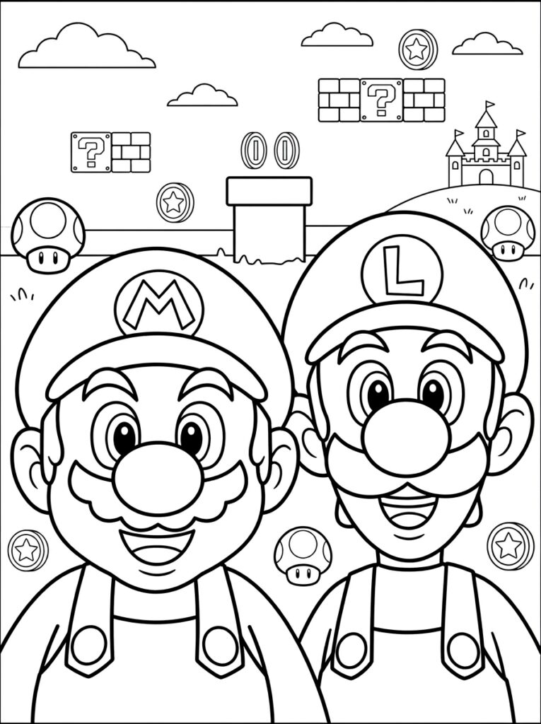 Mario en Luigi Kleurplaten (Gratis PDF Printables) 34 - gratis kleurplaat om te printen