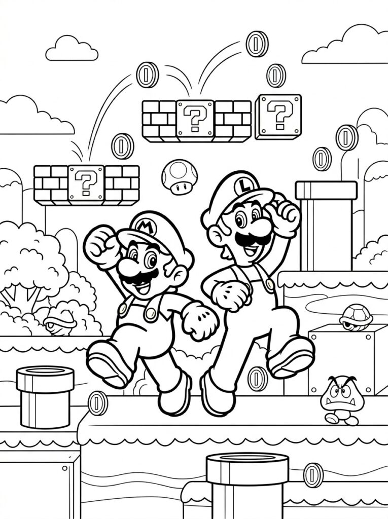 Mario en Luigi Kleurplaten (Gratis PDF Printables) 36 - gratis kleurplaat om te printen