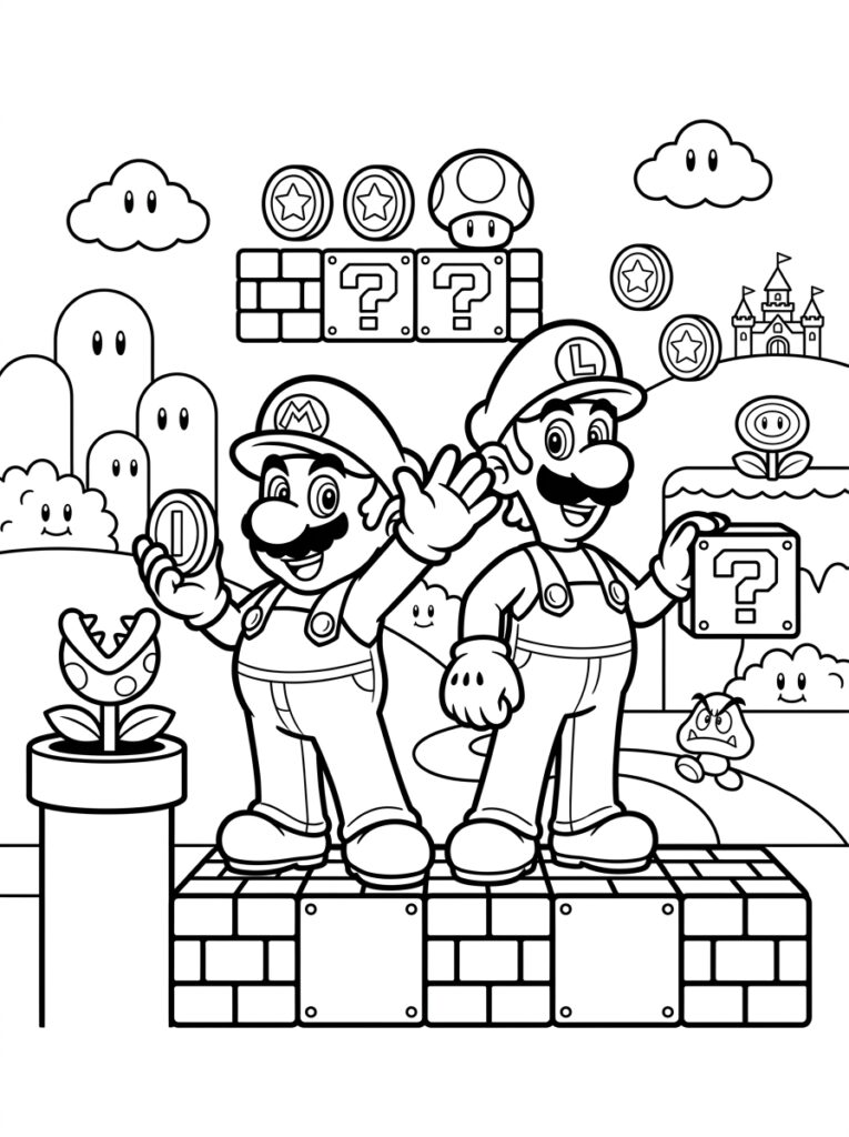 Mario en Luigi Kleurplaten (Gratis PDF Printables) 37 - gratis kleurplaat om te printen