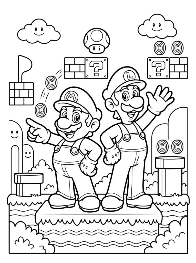 Mario en Luigi Kleurplaten (Gratis PDF Printables) 38 - gratis kleurplaat om te printen