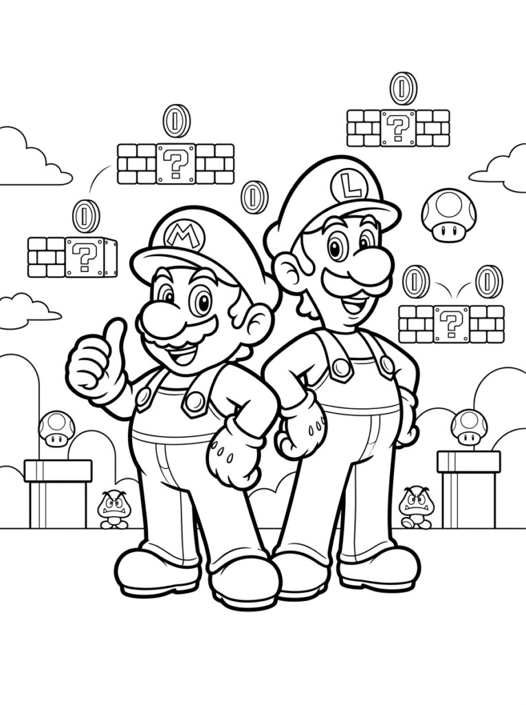 Mario en Luigi Kleurplaten (Gratis PDF Printables) 39 - gratis kleurplaat om te printen