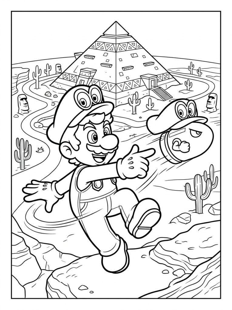 Mario Odyssey Kleurplaten (Gratis PDF Printables) 01 - gratis kleurplaat om te printen