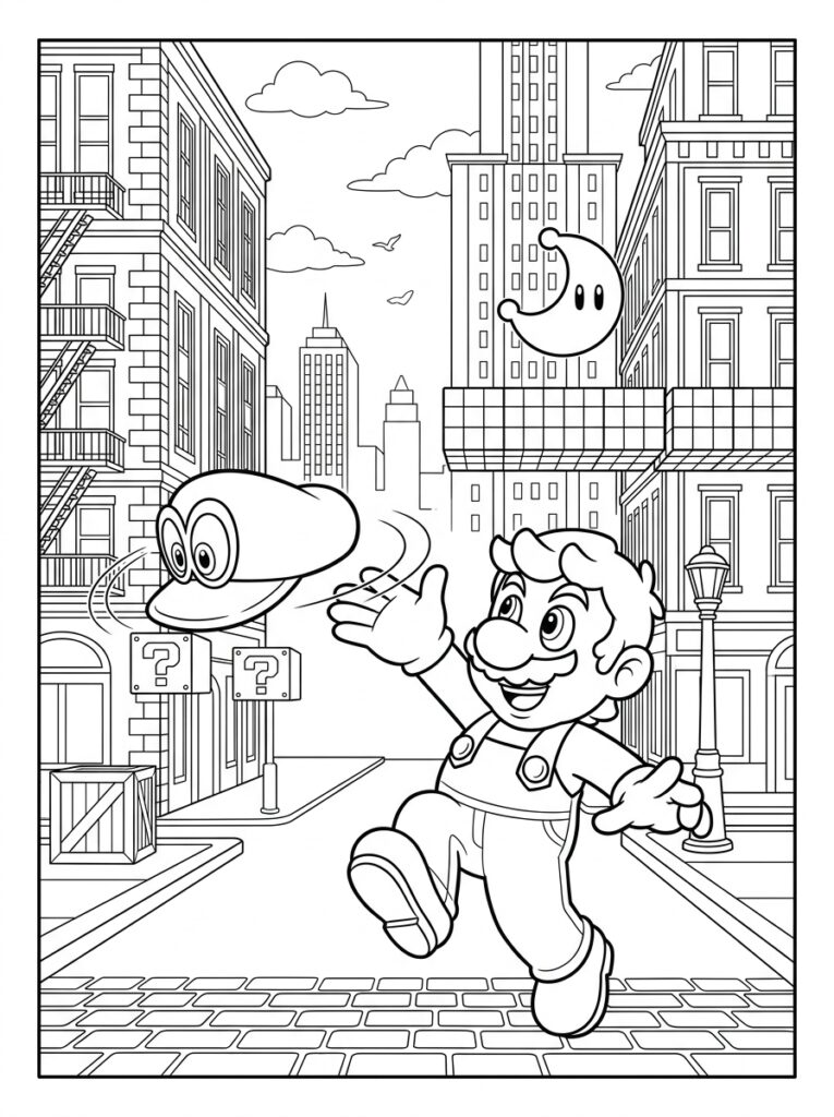 Mario Odyssey Kleurplaten (Gratis PDF Printables) 02 - gratis kleurplaat om te printen