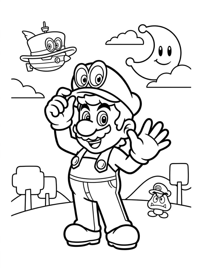 Mario Odyssey Kleurplaten (Gratis PDF Printables) 05 - gratis kleurplaat om te printen