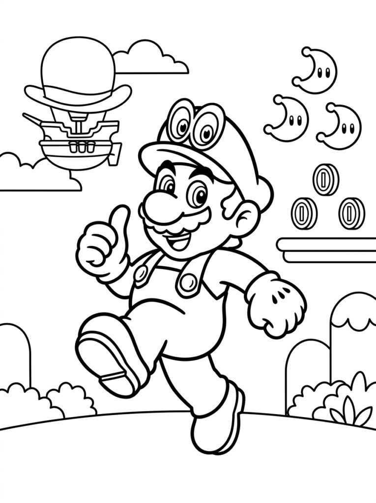 Mario Odyssey Kleurplaten (Gratis PDF Printables) 06 - gratis kleurplaat om te printen