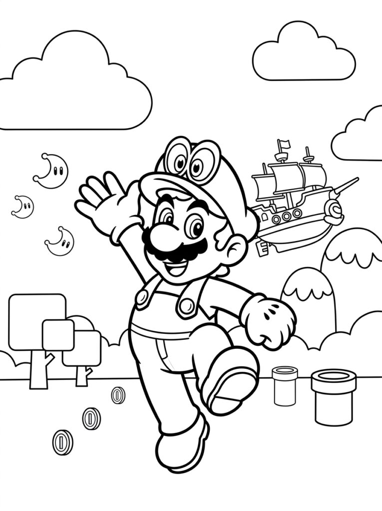 Mario Odyssey Kleurplaten (Gratis PDF Printables) 08 - gratis kleurplaat om te printen