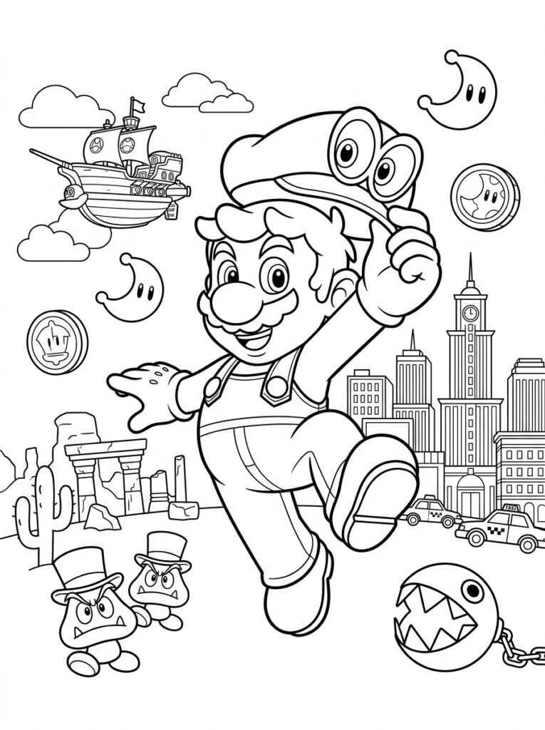 Mario Odyssey Kleurplaten (Gratis PDF Printables) 09 - gratis kleurplaat om te printen