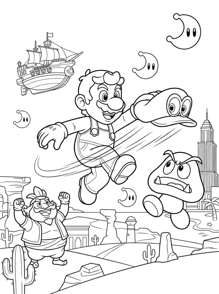 Mario Odyssey Kleurplaten (Gratis PDF Printables) 10 - gratis kleurplaat om te printen