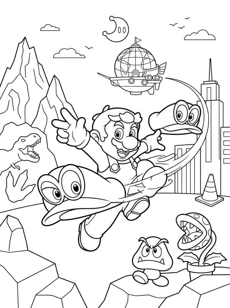 Mario Odyssey Kleurplaten (Gratis PDF Printables) 11 - gratis kleurplaat om te printen