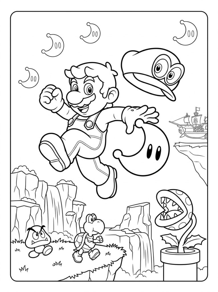 Mario Odyssey Kleurplaten (Gratis PDF Printables) 12 - gratis kleurplaat om te printen