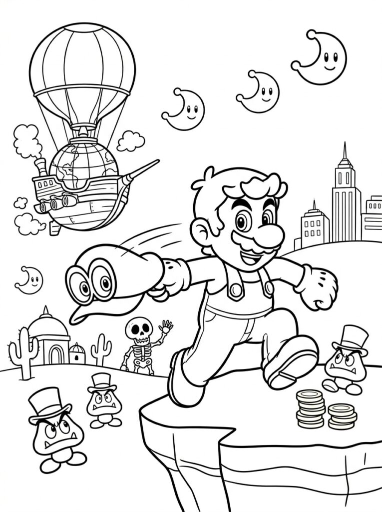 Mario Odyssey Kleurplaten (Gratis PDF Printables) 13 - gratis kleurplaat om te printen