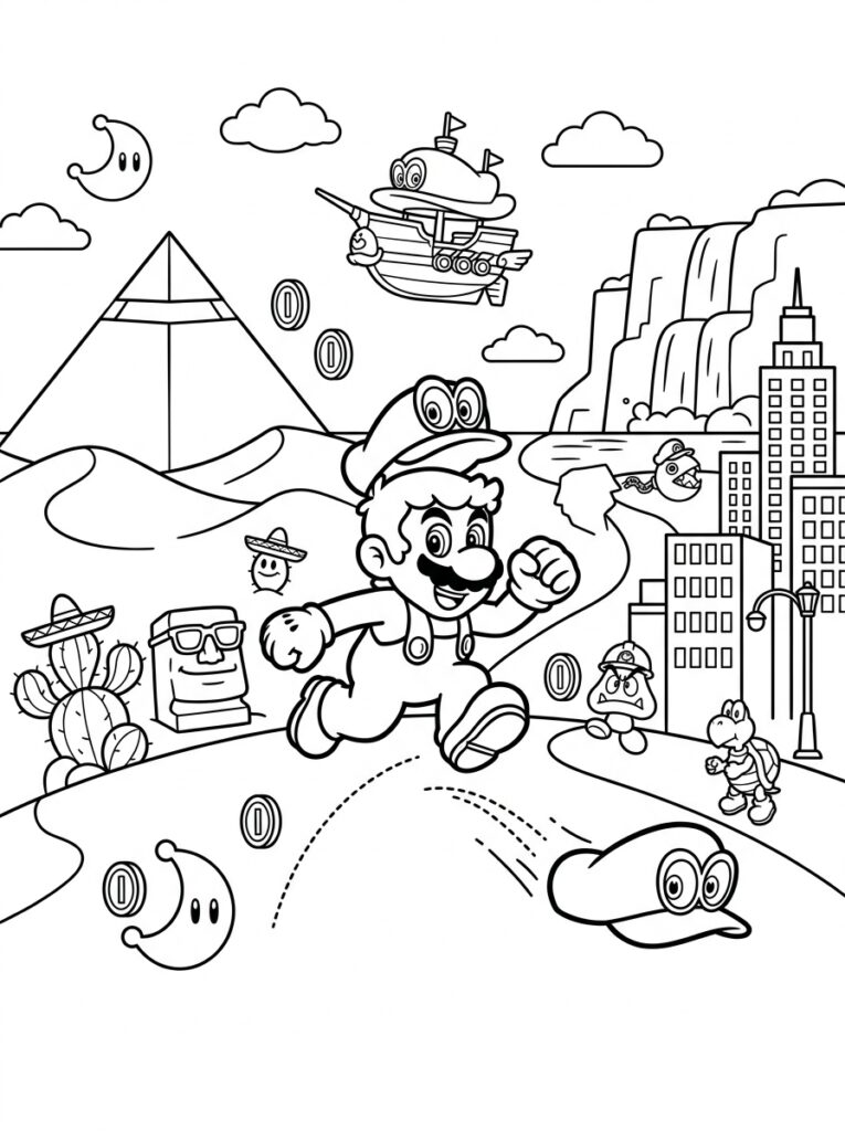 Mario Odyssey Kleurplaten (Gratis PDF Printables) 15 - gratis kleurplaat om te printen