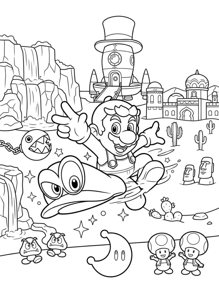 Mario Odyssey Kleurplaten (Gratis PDF Printables) 16 - gratis kleurplaat om te printen