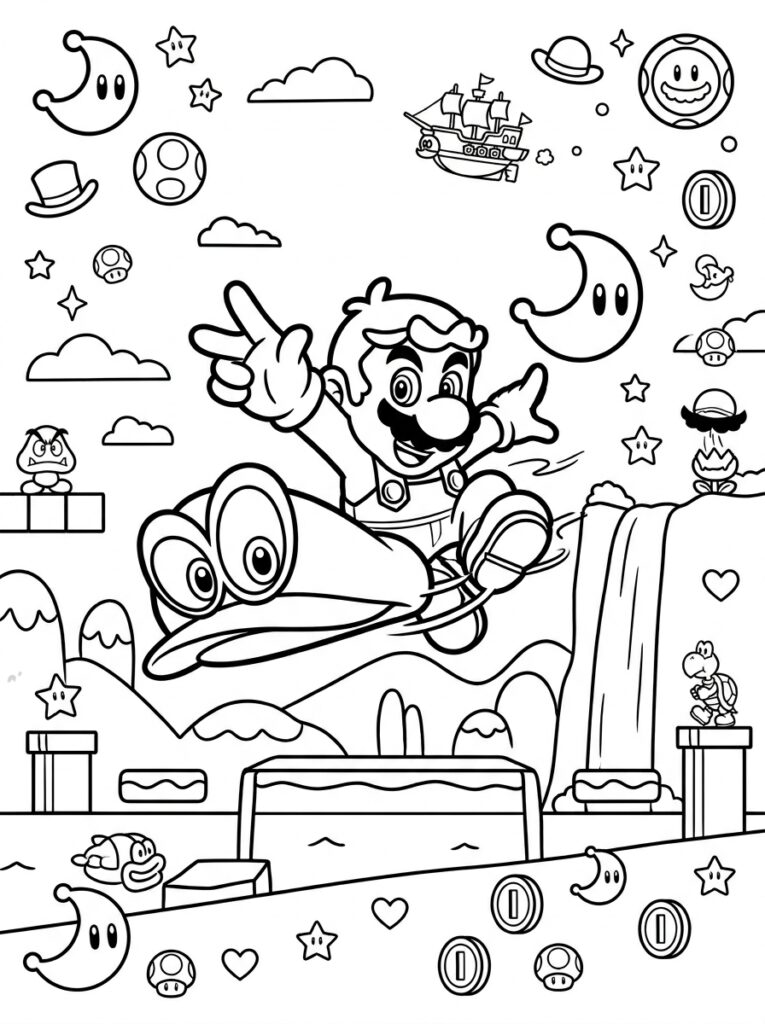 Mario Odyssey Kleurplaten (Gratis PDF Printables) 17 - gratis kleurplaat om te printen