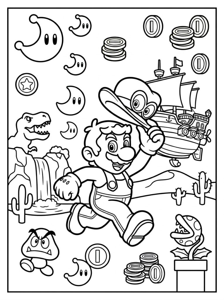 Mario Odyssey Kleurplaten (Gratis PDF Printables) 18 - gratis kleurplaat om te printen