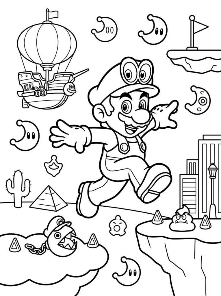 Mario Odyssey Kleurplaten (Gratis PDF Printables) 19 - gratis kleurplaat om te printen