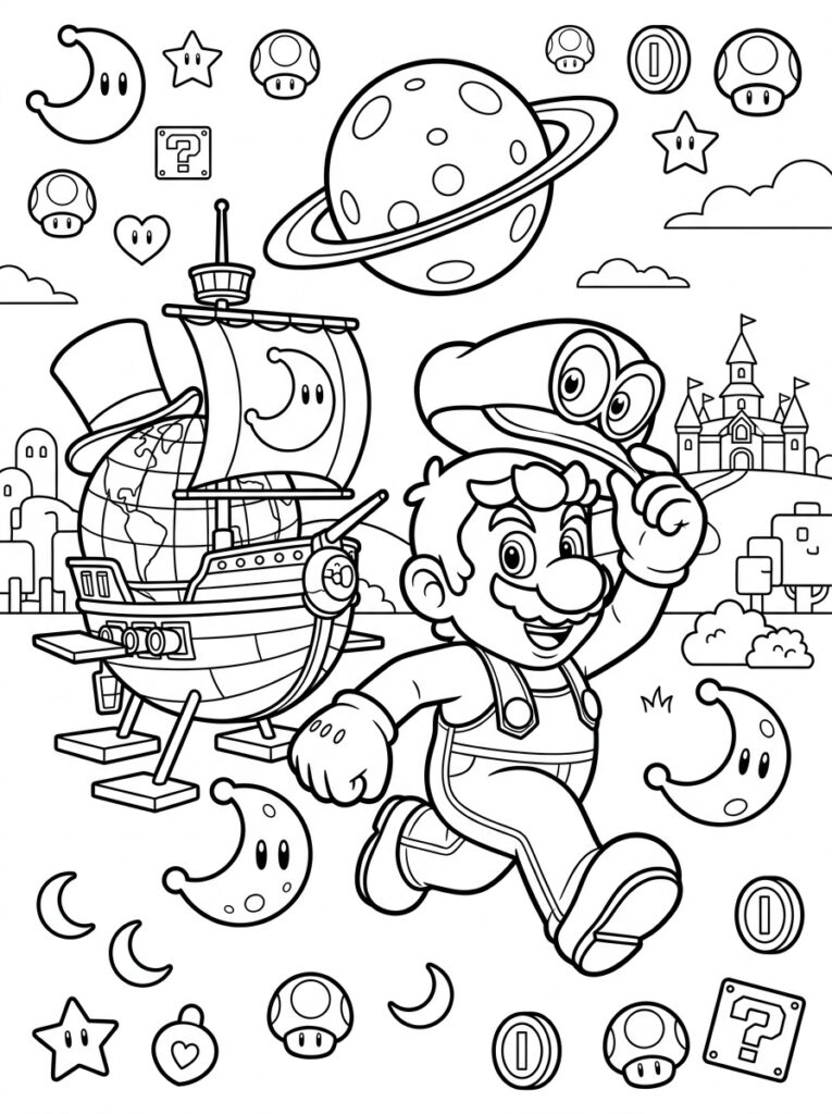 Mario Odyssey Kleurplaten (Gratis PDF Printables) 20 - gratis kleurplaat om te printen