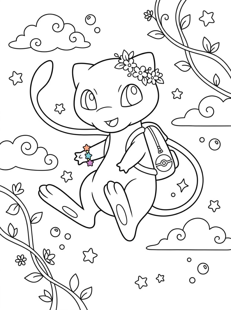 Mew Kleurplaten (Gratis PDF Printables) 15 - gratis kleurplaat om te printen