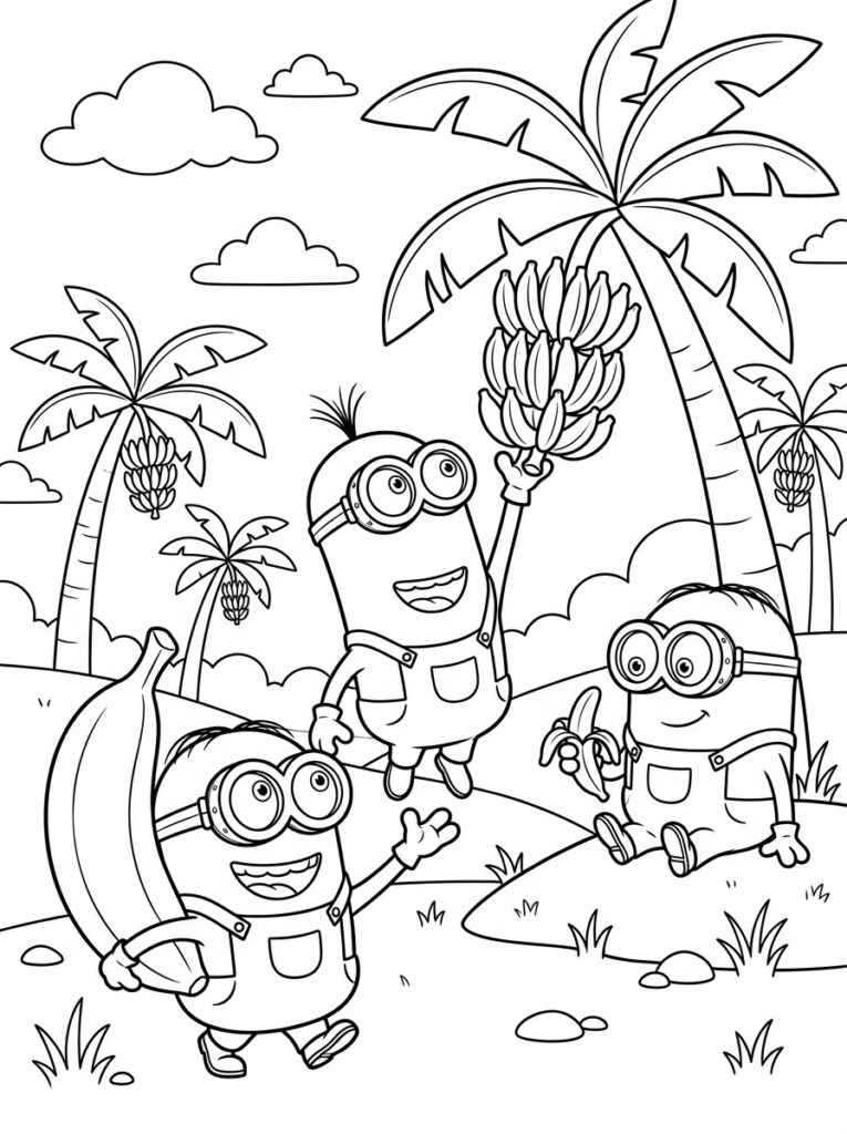 Minions banaan Kleurplaten (Gratis PDF Printables) 01 - gratis kleurplaat om te printen