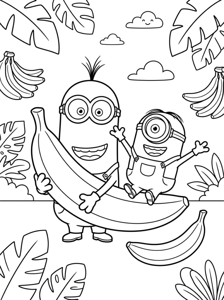 Minions banaan Kleurplaten (Gratis PDF Printables) 02 - gratis kleurplaat om te printen
