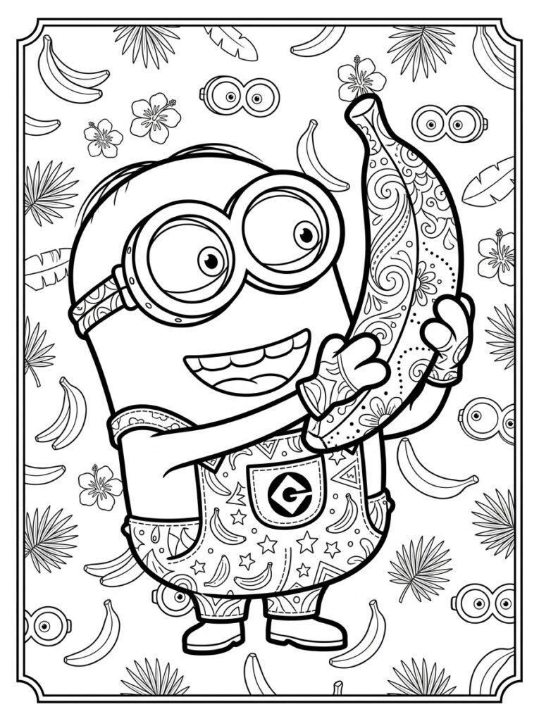 Minions banaan Kleurplaten (Gratis PDF Printables) 05 - gratis kleurplaat om te printen