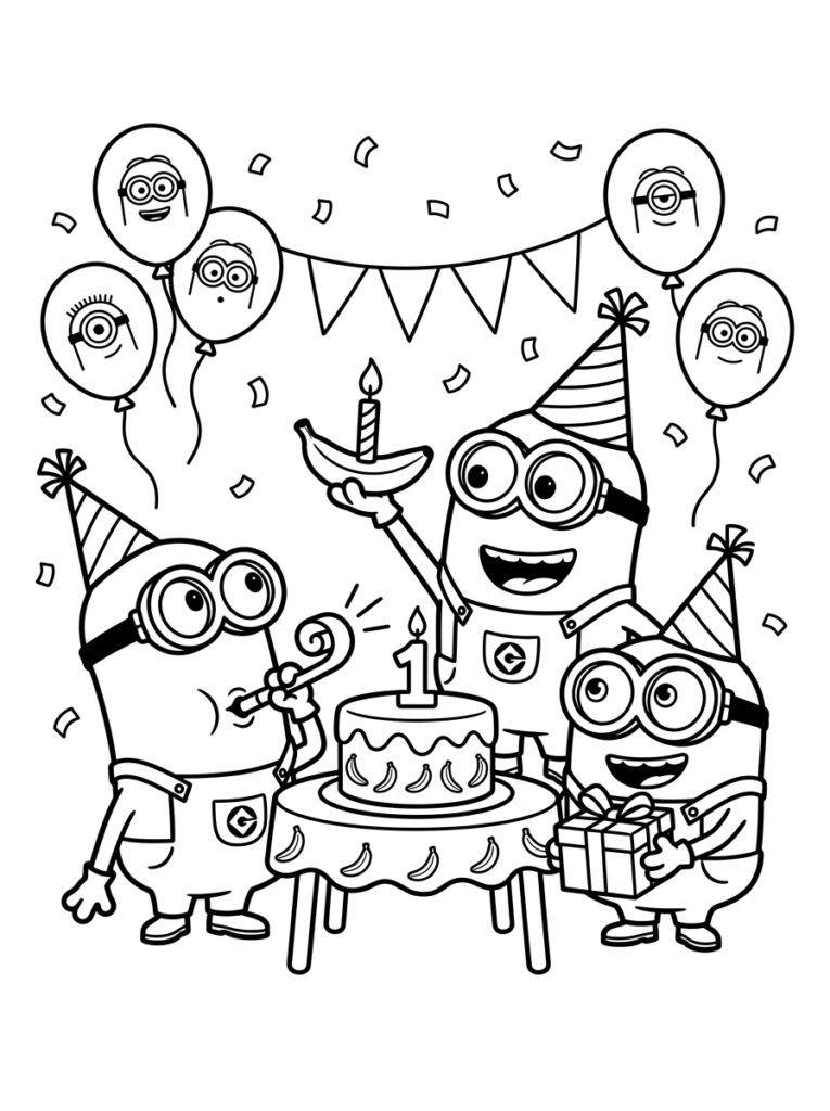 Minions verjaardag Kleurplaten (Gratis PDF Printables) 01 - gratis kleurplaat om te printen