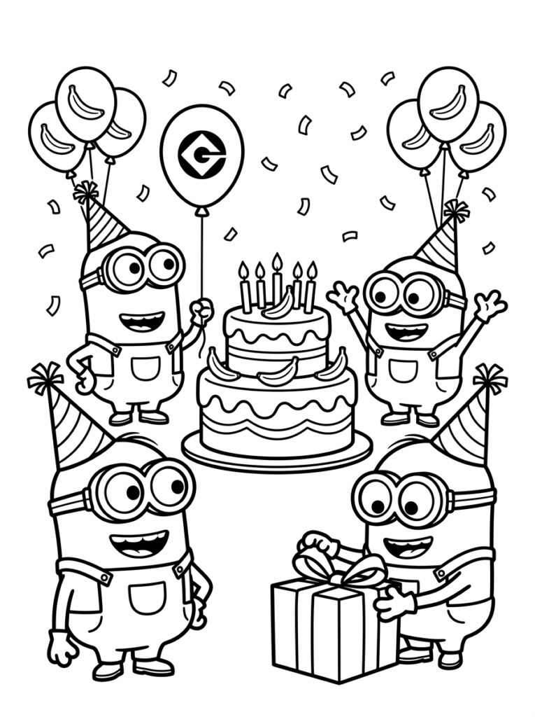 Minions verjaardag Kleurplaten (Gratis PDF Printables) 02 - gratis kleurplaat om te printen