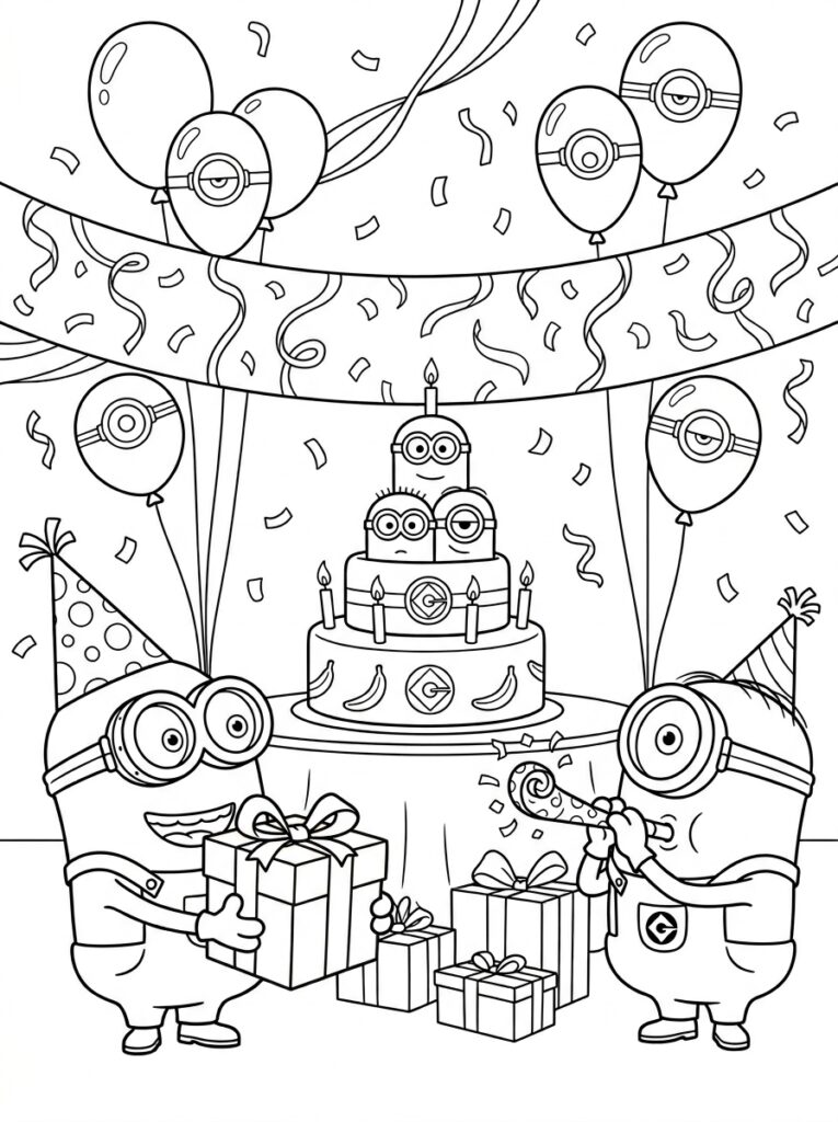 Minions verjaardag Kleurplaten (Gratis PDF Printables) 05 - gratis kleurplaat om te printen