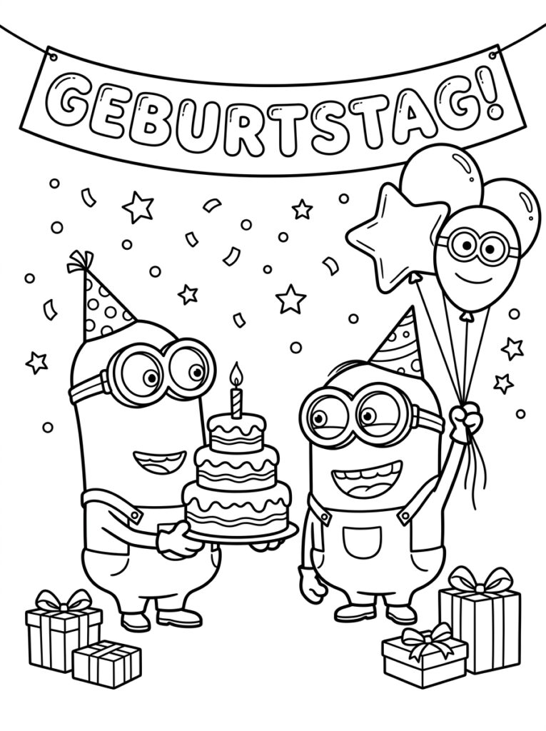 Minions verjaardag Kleurplaten (Gratis PDF Printables) 08 - gratis kleurplaat om te printen