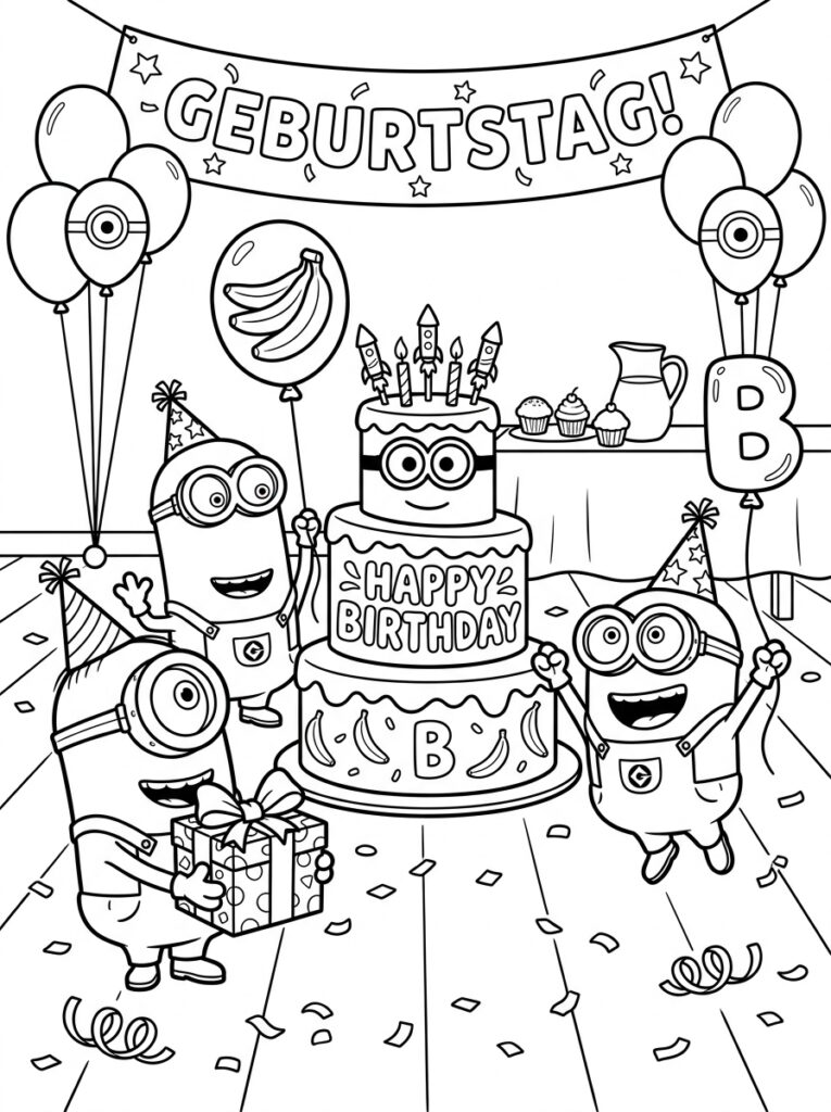 Minions verjaardag Kleurplaten (Gratis PDF Printables) 10 - gratis kleurplaat om te printen