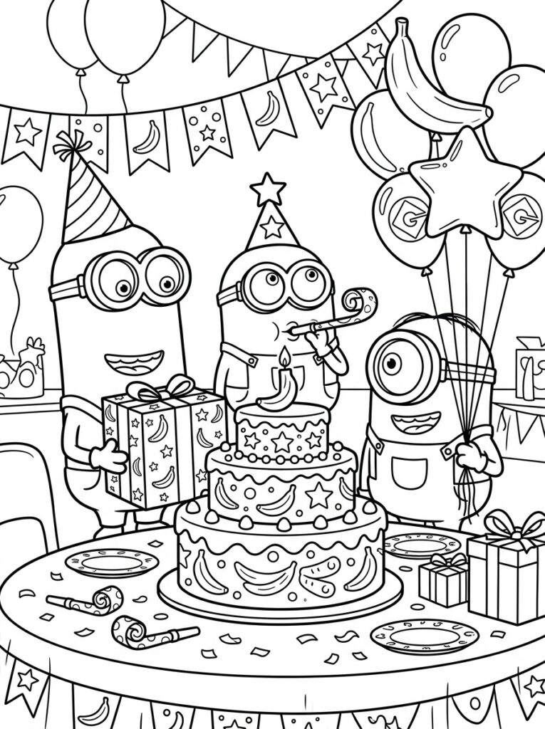 Minions verjaardag Kleurplaten (Gratis PDF Printables) 11 - gratis kleurplaat om te printen