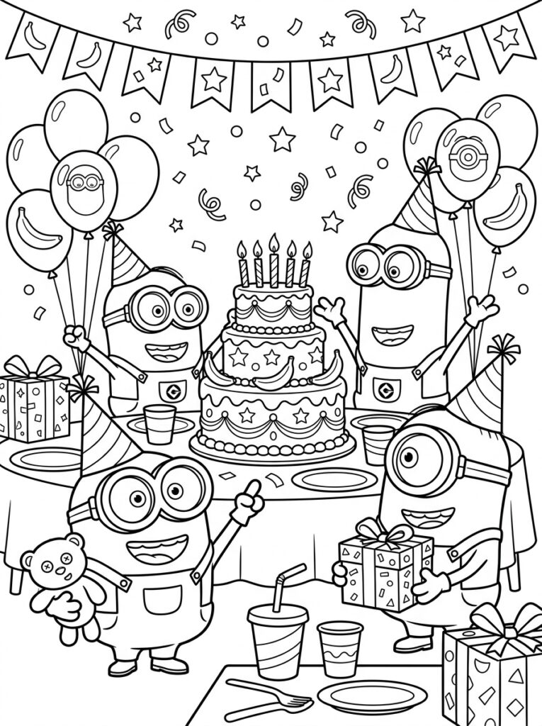 Minions verjaardag Kleurplaten (Gratis PDF Printables) 12 - gratis kleurplaat om te printen