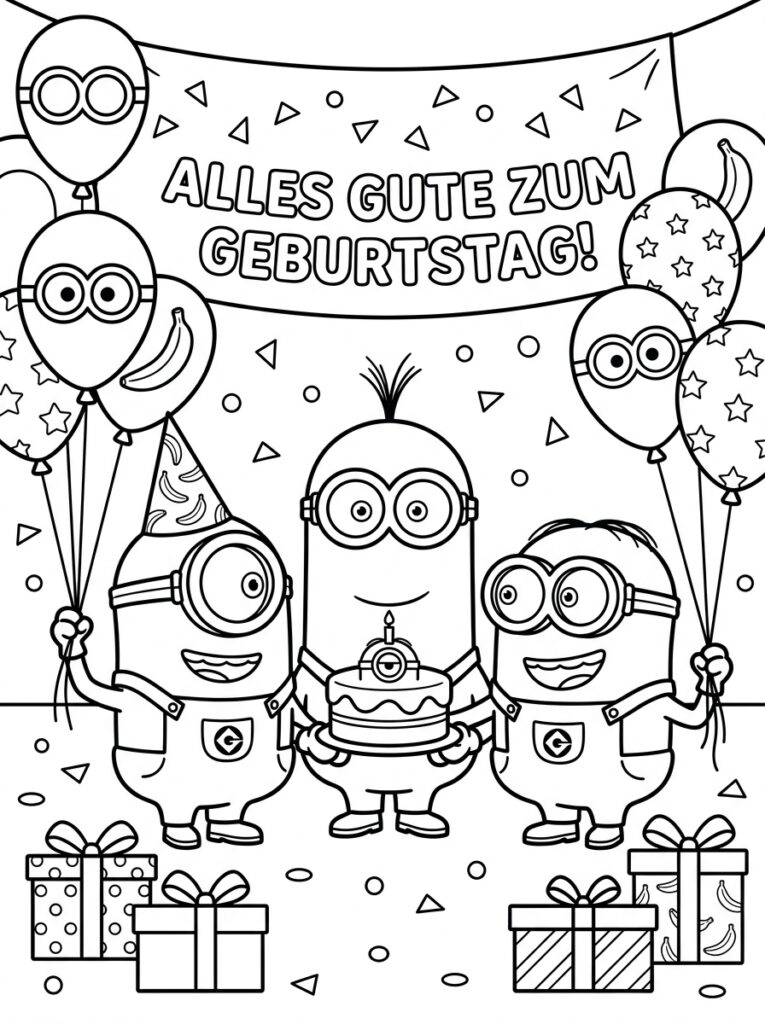 Minions verjaardag Kleurplaten (Gratis PDF Printables) 13 - gratis kleurplaat om te printen