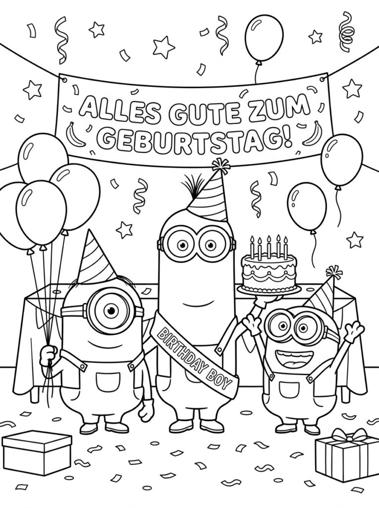 Minions verjaardag Kleurplaten (Gratis PDF Printables) 14 - gratis kleurplaat om te printen