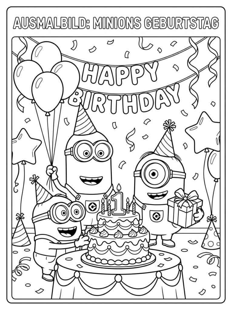 Minions verjaardag Kleurplaten (Gratis PDF Printables) 15 - gratis kleurplaat om te printen