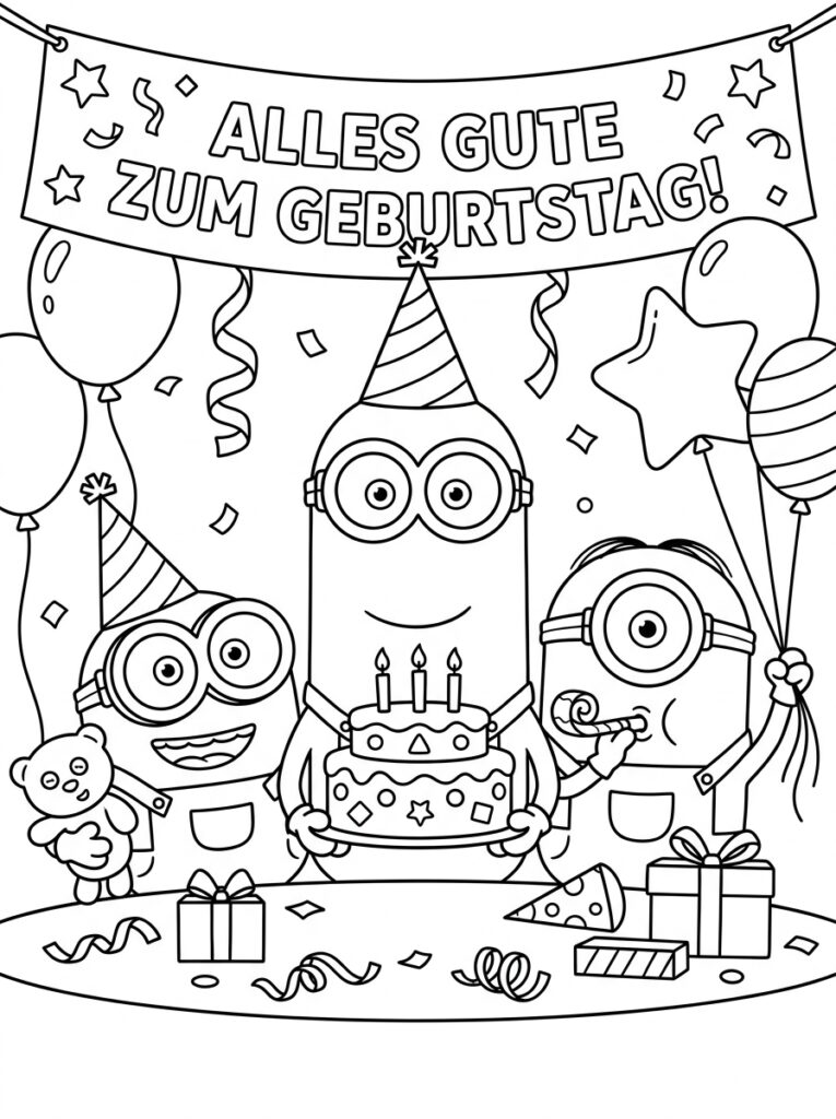Minions verjaardag Kleurplaten (Gratis PDF Printables) 16 - gratis kleurplaat om te printen