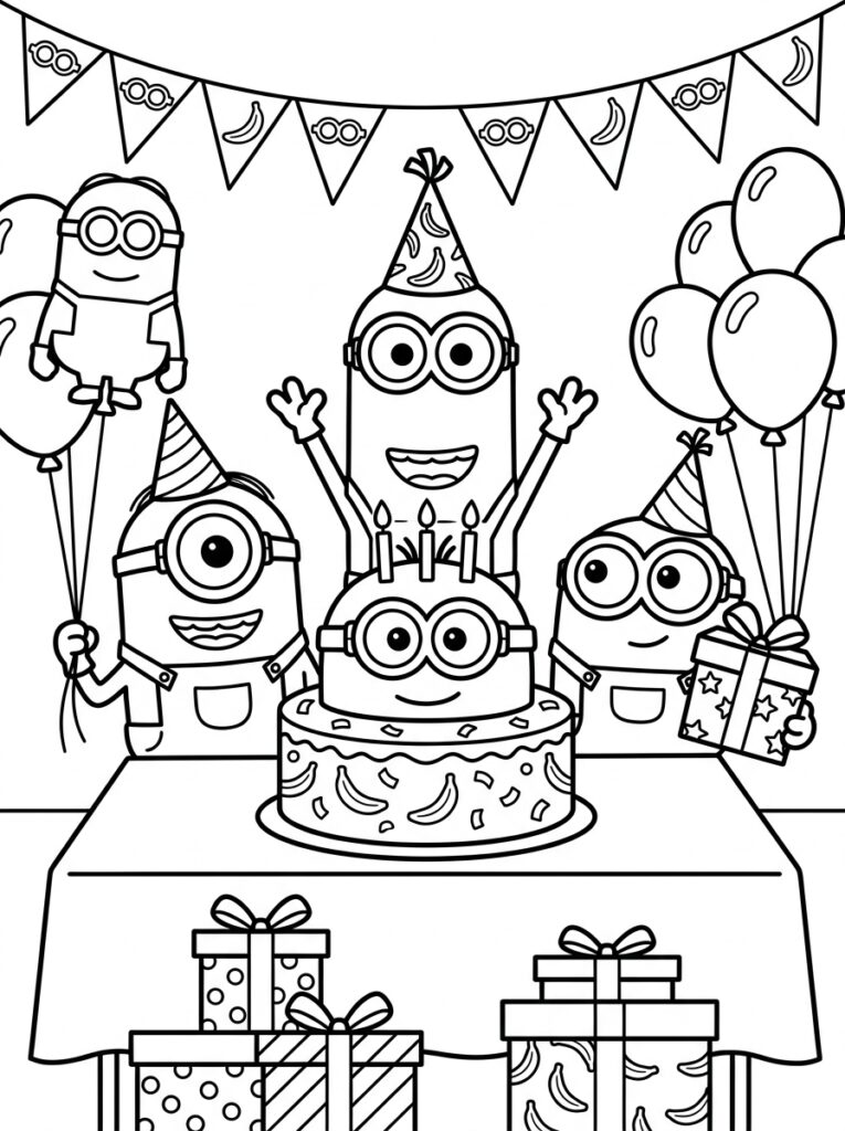 Minions verjaardag Kleurplaten (Gratis PDF Printables) 17 - gratis kleurplaat om te printen