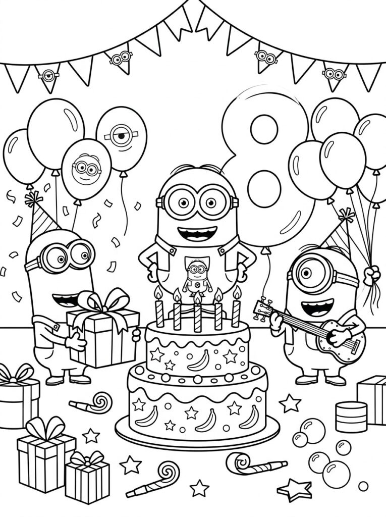 Minions verjaardag Kleurplaten (Gratis PDF Printables) 18 - gratis kleurplaat om te printen