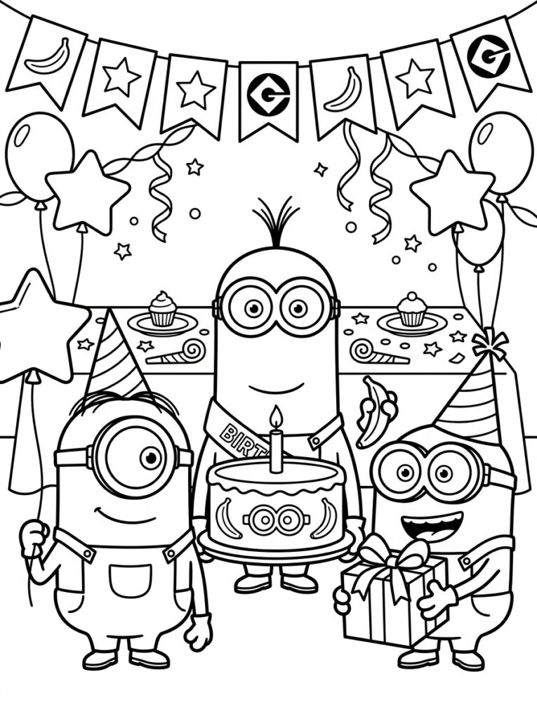 Minions verjaardag Kleurplaten (Gratis PDF Printables) 19 - gratis kleurplaat om te printen