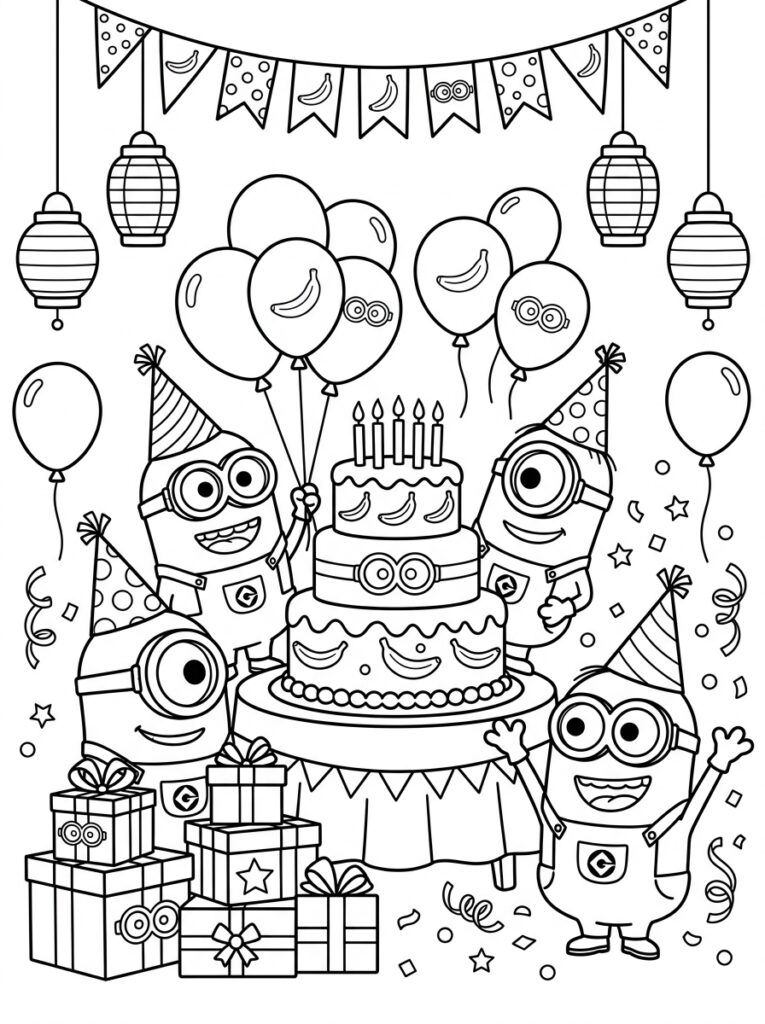 Minions verjaardag Kleurplaten (Gratis PDF Printables) 20 - gratis kleurplaat om te printen