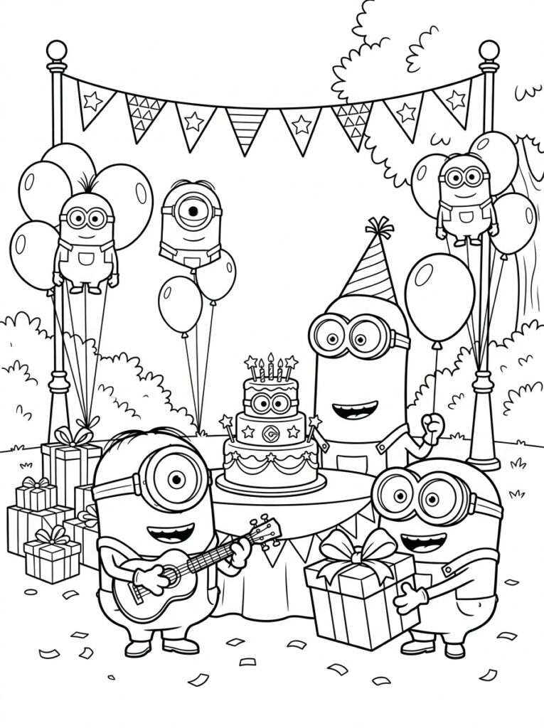 Minions verjaardag Kleurplaten (Gratis PDF Printables) 21 - gratis kleurplaat om te printen