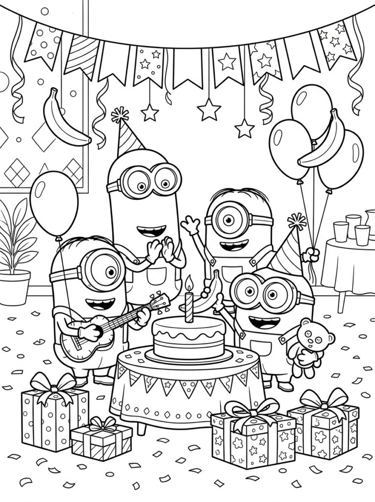 Minions verjaardag Kleurplaten (Gratis PDF Printables) 22 - gratis kleurplaat om te printen