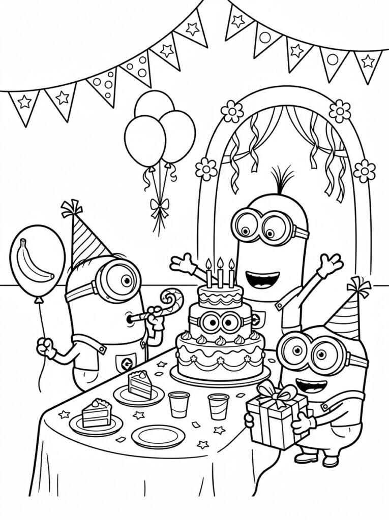 Minions verjaardag Kleurplaten (Gratis PDF Printables) 23 - gratis kleurplaat om te printen