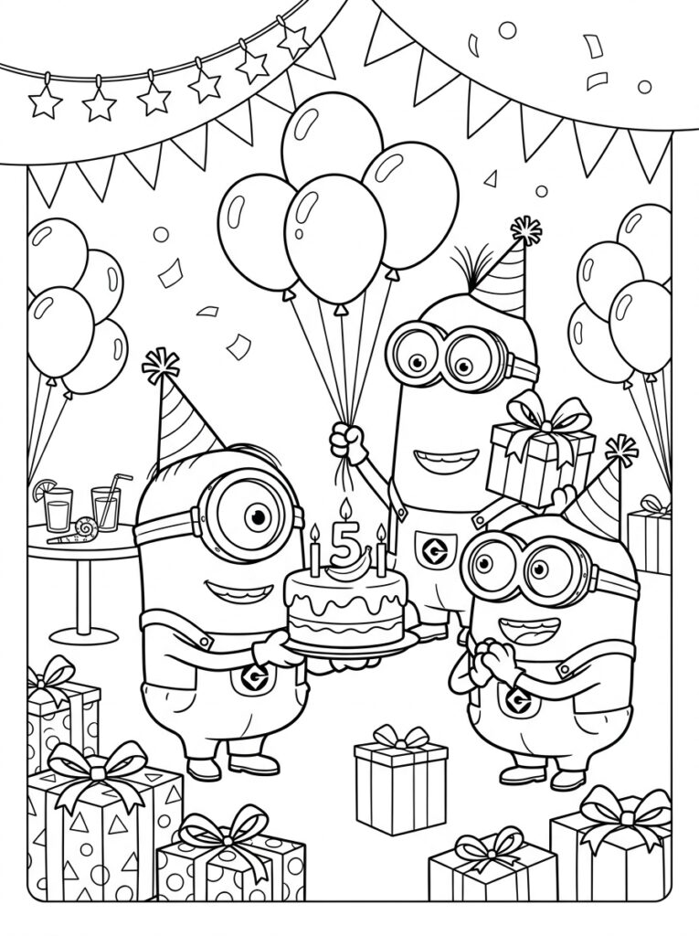 Minions verjaardag Kleurplaten (Gratis PDF Printables) 24 - gratis kleurplaat om te printen