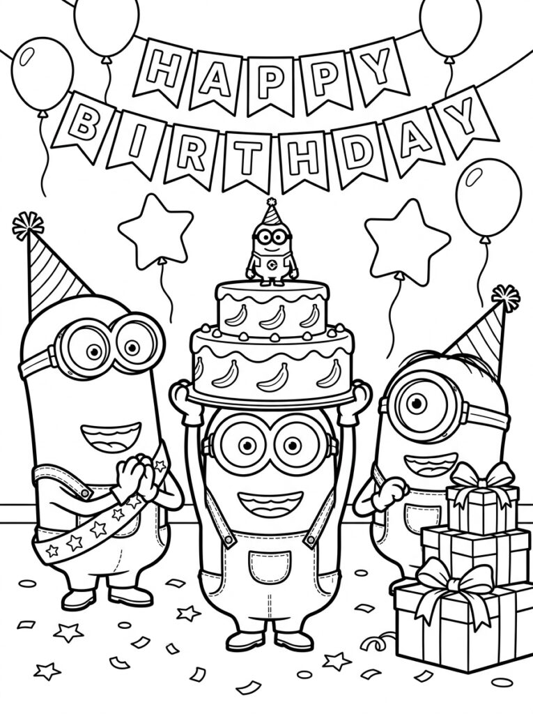 Minions verjaardag Kleurplaten (Gratis PDF Printables) 25 - gratis kleurplaat om te printen
