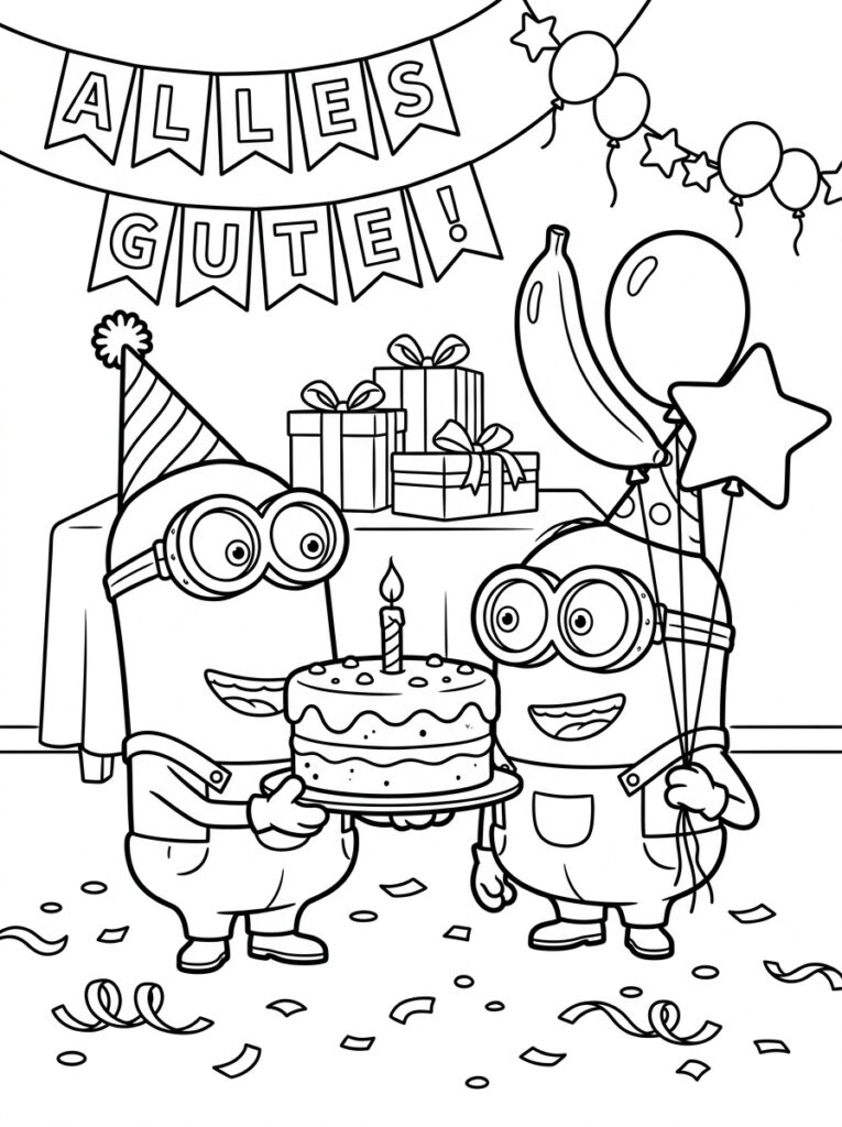 Minions verjaardag Kleurplaten (Gratis PDF Printables) 26 - gratis kleurplaat om te printen