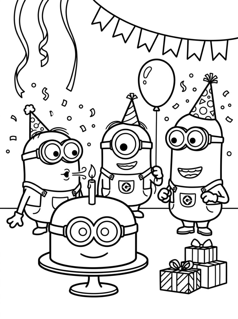 Minions verjaardag Kleurplaten (Gratis PDF Printables) 27 - gratis kleurplaat om te printen