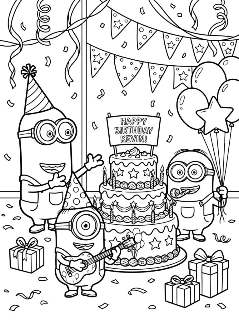 Minions verjaardag Kleurplaten (Gratis PDF Printables) 28 - gratis kleurplaat om te printen